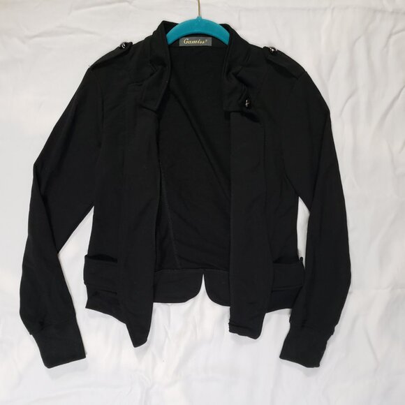 Y2K Black Military Victorian Steampunk open front cardigan Jacket - Picture 3 of 7